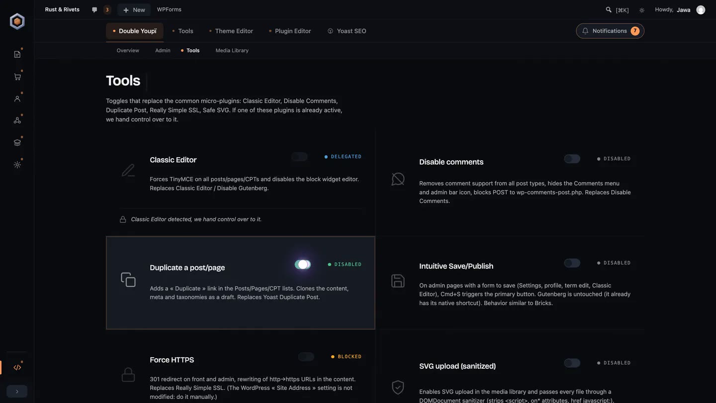 Uninstall ten plugins: what Refined Admin Dashboard replaces, and what it doesn't